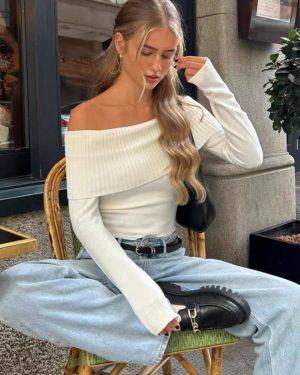 Ribbed Knit Crop Top Turtleneck Spring Casual Pullover Sweater For Women 2025