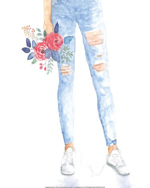 Ripped Jeans and Flowers - Wrapped Canvas Painting