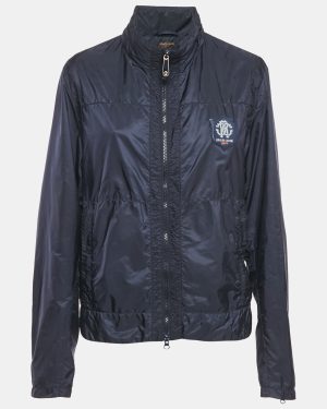 Roberto Cavalli Gym Blue Nylon Logo Applique Jacket L