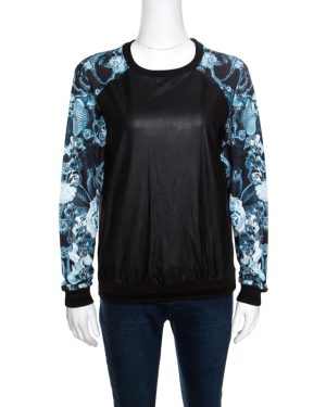 Roberto Cavalli Gym Faux Leather Detail Raglan Sleeve Sweatshirt S