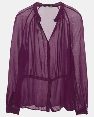 Roberto Cavalli Pink Crinkled Silk Slim Fit Shirt L