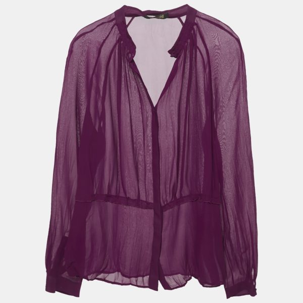 Roberto Cavalli Pink Crinkled Silk Slim Fit Shirt L
