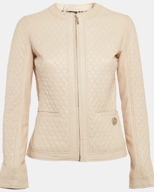 Roberto Cavalli Pink Quilted Leather Zip Front Jacket S