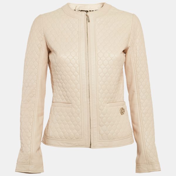 Roberto Cavalli Pink Quilted Leather Zip Front Jacket S