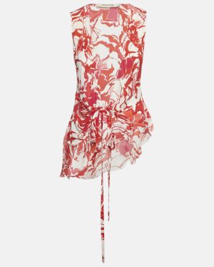 Roberto Cavalli Red Printed Silk Asymmetric Sleeveess Wrap Top S