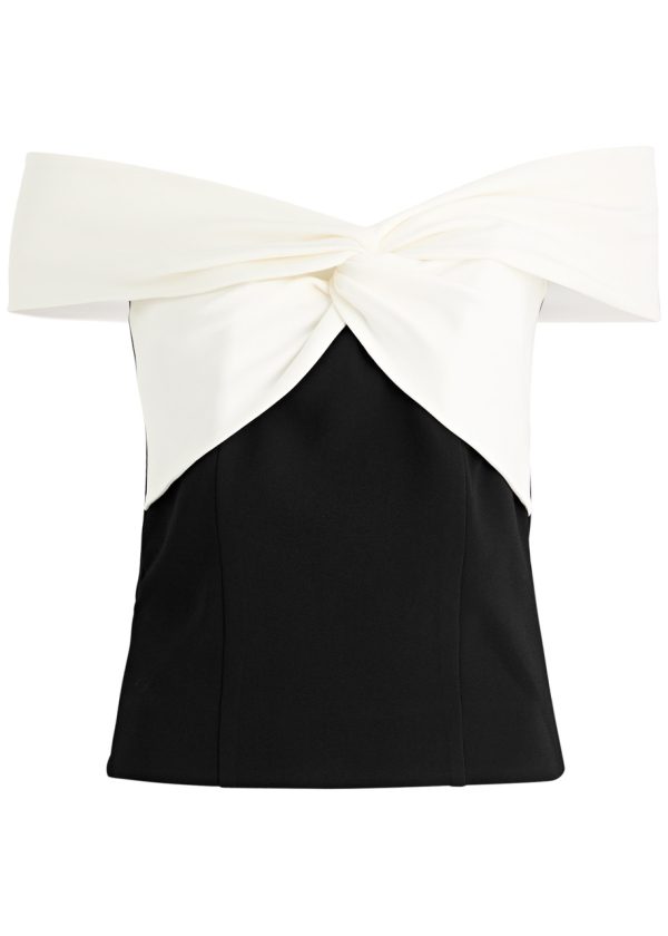 Roland Mouret Off-the-shoulder Knotted top - Black And White - 12 (UK16 /xl)