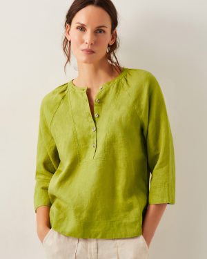 Rosa Linen Bib Blouse Green