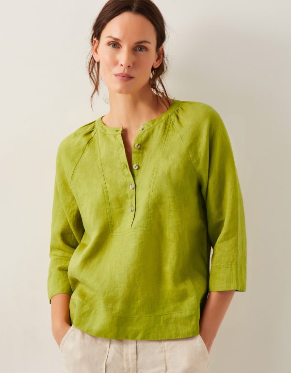 Rosa Linen Bib Blouse Green