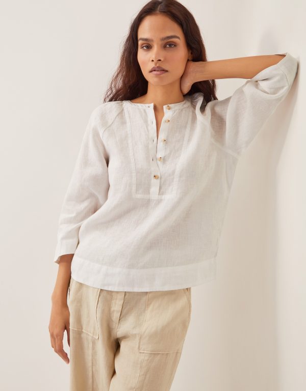 Rosa Linen Bib Blouse White