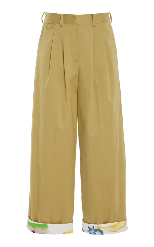 Rosie Assoulin - Pleated Cotton Cropped Wide-Leg Pants - Tan - US 6 - Moda Operandi