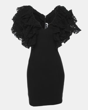 Rotate Birger Christensen Black Organic Cotton Carmen Mini Dress S