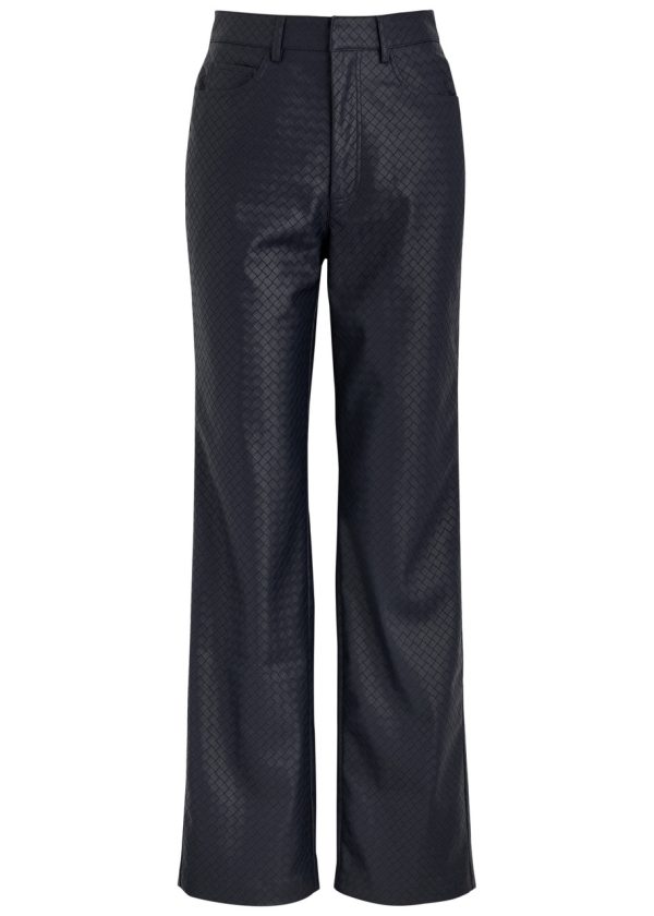 Rotate Sunday Woven Faux Leather Trousers - Dark Blue - 42 (UK14 / L)