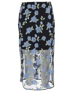 Rotate by Birger Christensen Pencil Skirt With Mesh Panels And All-over Floral Motif In Tech Fabric