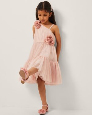 Ruby Asymmetric Flower Tulle Dress Pink