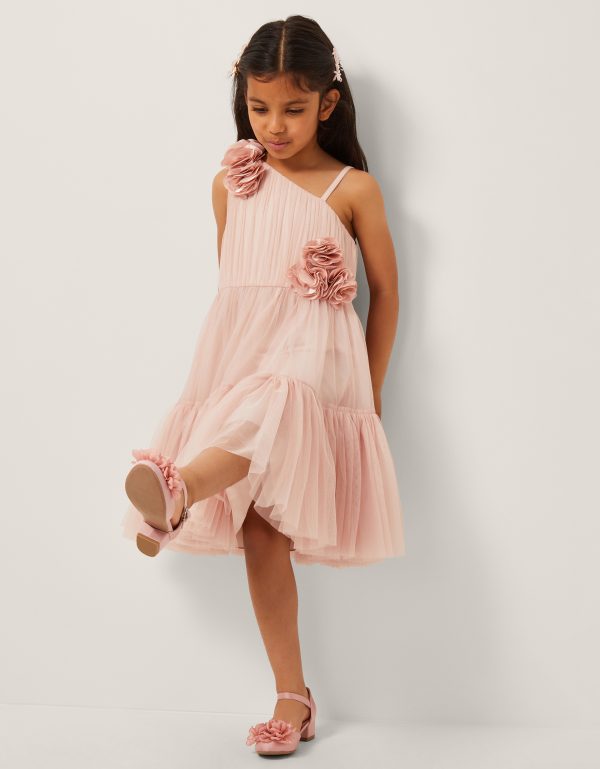 Ruby Asymmetric Flower Tulle Dress Pink