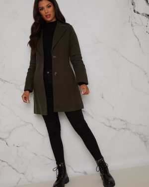 Ruched Sleeve Button Up Coat in Khaki - 8