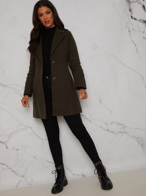 Ruched Sleeve Button Up Coat in Khaki - 8