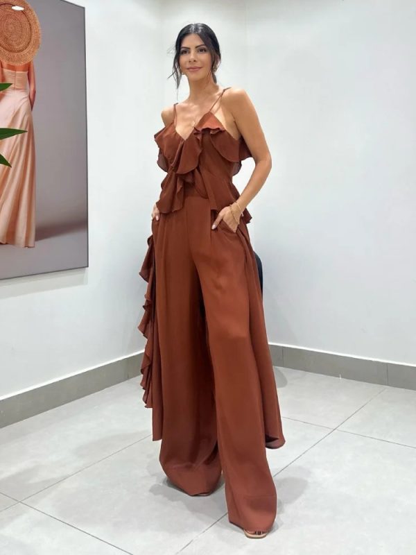 Ruffled Camisole And Wide-leg Trousers Co-ord Set For Summer 2025