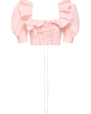 Ruffled Moiré Crop Top W/ Lace Up