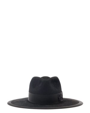 Ruslan Baginskiy Black Fedora Hat With Rb Embroidery In Felt Woman