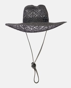 Ruslan Baginskiy Logo leather-trimmed straw fedora