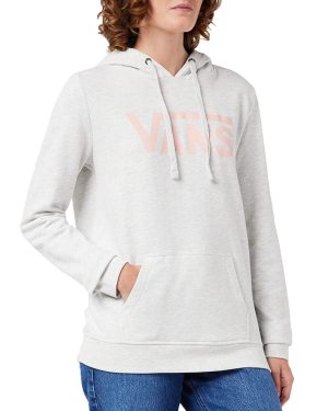 (S, White Heather) Vans Womens Drop V Large Logo Pullover Sweatshirt Jumper Hoody Hoodie