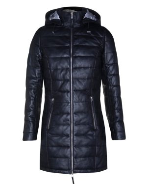 (S) Women's Black Leather Puffer Quilted Hooded Coat