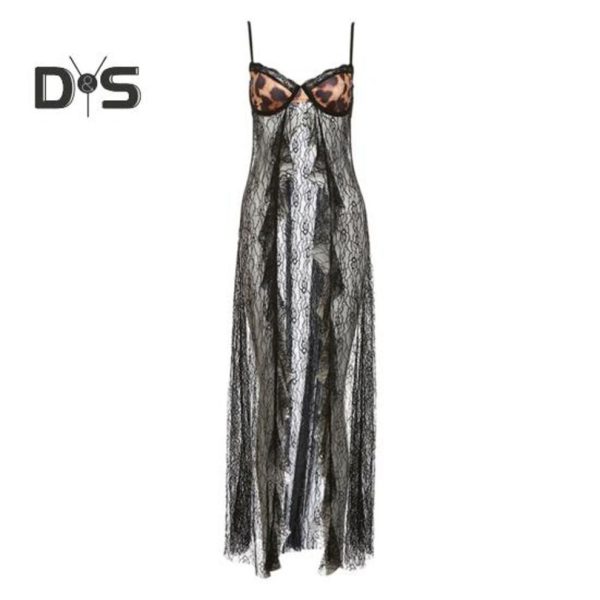 (S, black) Women Sling Vest Spaghetti Strap Design Strappy Backless Leopard Print Bra Tops See-through Lace Hem Camisole