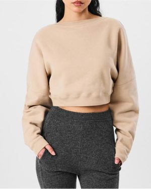 SAINT LAURENT Cropped Fleece Sweatshirt - Cream