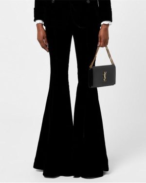 SAINT LAURENT Flared Velvet Trousers - Black