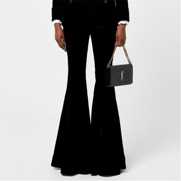 SAINT LAURENT Flared Velvet Trousers - Black