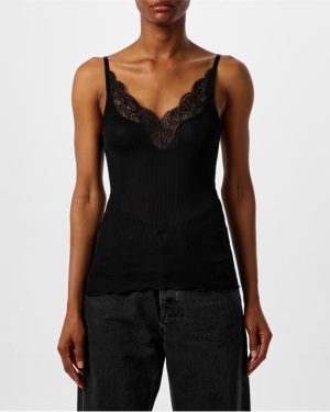 SAINT LAURENT Laced Tank Top - Black