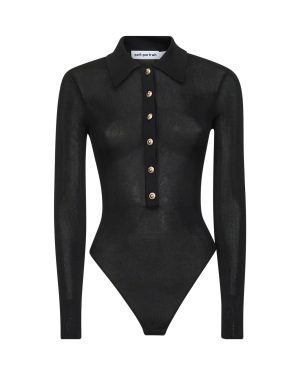 SELF PORTRAIT | Black viscose knit long-sleeved bodysuit | Women | S