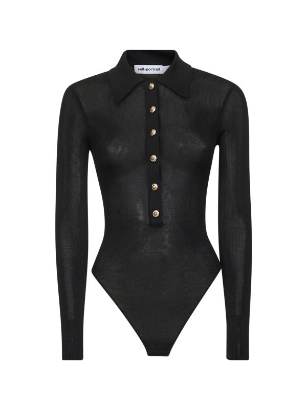 SELF PORTRAIT | Black viscose knit long-sleeved bodysuit | Women | S