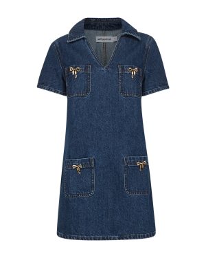 SELF PORTRAIT | Blue denim gold bow mini dress | Women | 6