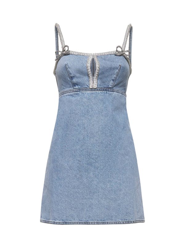 SELF PORTRAIT | Light blue denim pearl mini dress | Women | 10