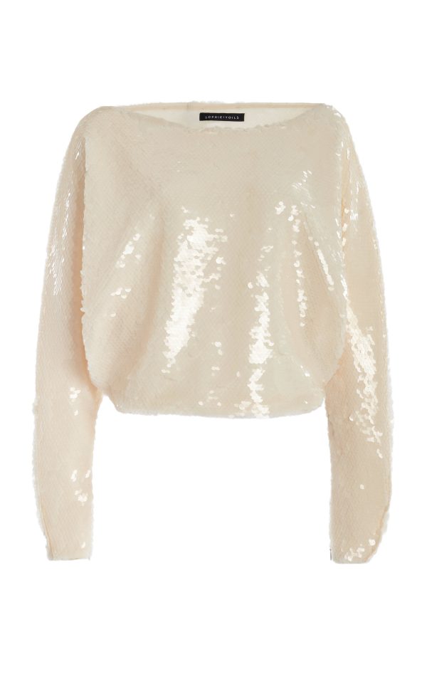 SEV - Draped Off-The-Shoulder Sequined Top - Ivory - FR 42 - Moda Operandi