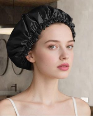 SHEONLY Adjustable Double Layer Satin Sleep Cap - Black