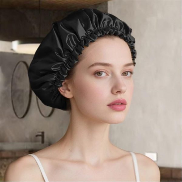 SHEONLY Adjustable Double Layer Satin Sleep Cap - Black
