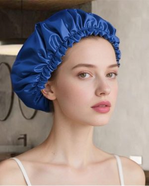 SHEONLY Adjustable Double Layer Satin Sleep Cap - Navy Blue,Sky Blue
