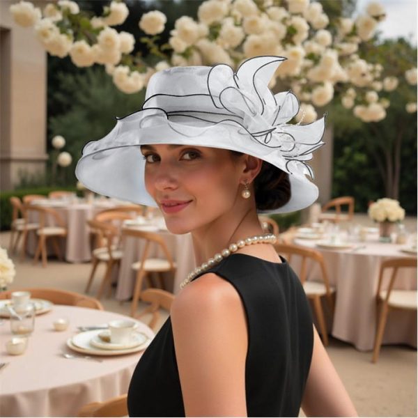 SHEONLY Floral Organza Wide-brim Sun Hat - White