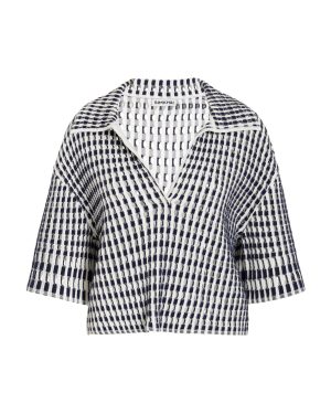 SIMKHAI - Adley Cropped Gingham-Knit Polo Top - Navy - S - Moda Operandi