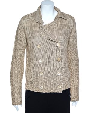 S'Max Mara Cream Linen Knit Double Breasted Blazer M