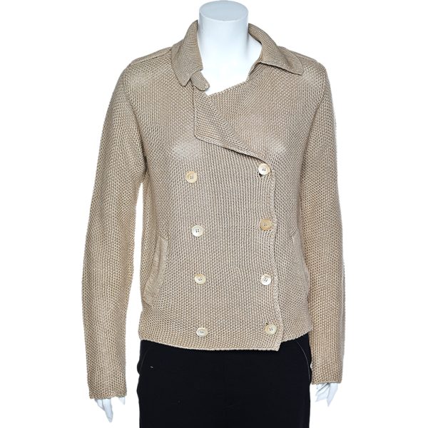S'Max Mara Cream Linen Knit Double Breasted Blazer M