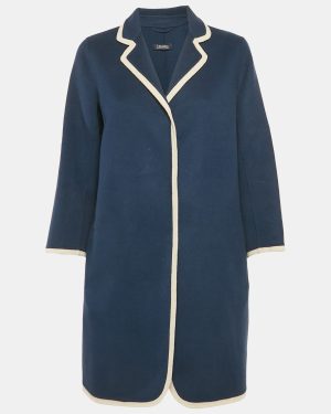 S'Max Mara Navy Blue Wool Button Front Long Coat L