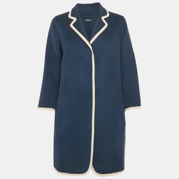S'Max Mara Navy Blue Wool Button Front Long Coat L