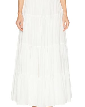 SPRWMN Shirred Ruffle Tiered Skirt in White - White. Size L (also in M, S, XS).