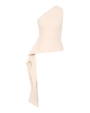ST. AGNI High-Neck Draped Peplum Top - White