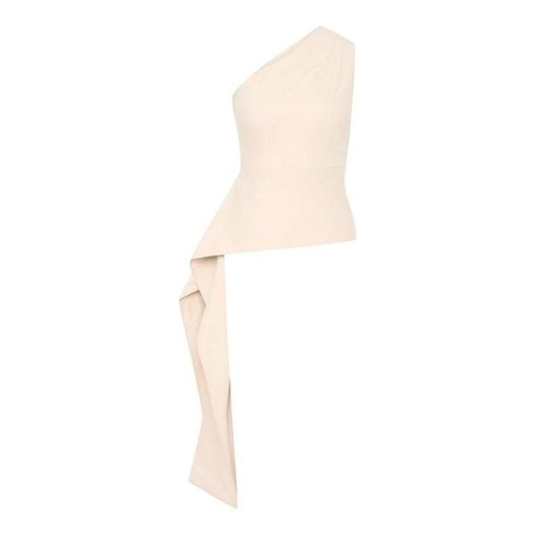 ST. AGNI High-Neck Draped Peplum Top - White
