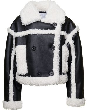 STAND STUDIO khristy Black And White Shearling Jacket With Faux Fur Trims In Faux Leather Woman